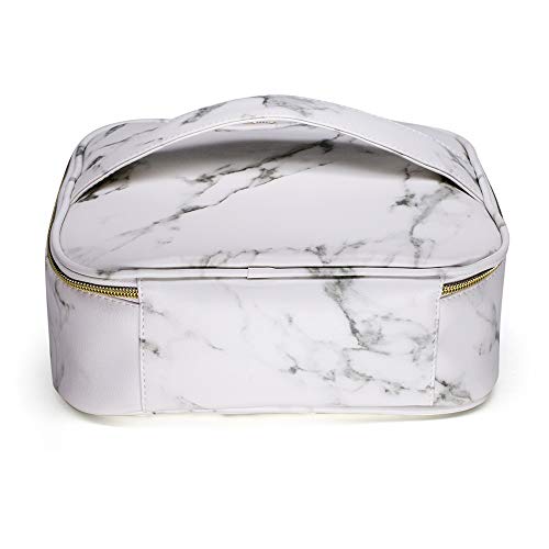 Hoyofo Travel Makeup Bag For Women Girls Large Cosmetic Bags With Handle Marble Makeup Organizer Case With Adjustable Dividers Beauty Bag Waterproof Toiletry Bag, White #TOP2