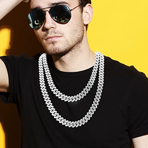 Hh Bling Empire Silver Gold Cuban Link Chain For Men And Women,Iced Out Mens Diamond Chain Necklaces Cuban Link,Thick Rapper Chains Hip Hop Jewelry (Cuban D-Silver-20) #TOP2