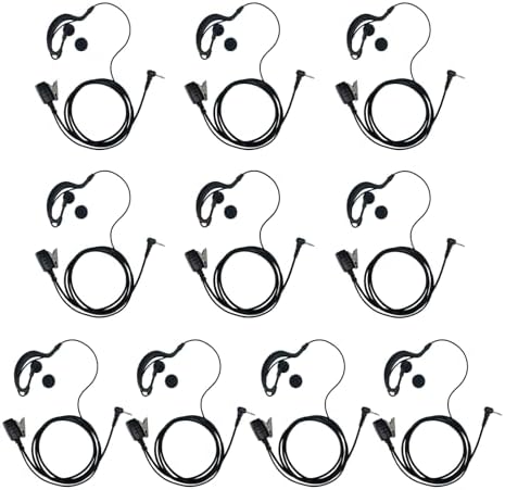 Sarcia 10 Pack 1 Pin 2.5mm Earpiece with PTT Mic Compatible with Motorola Talkabout T100 T200 T200TP T260 T260TP T600 T800 MH230R MR350R Two Way Radios,G Shape