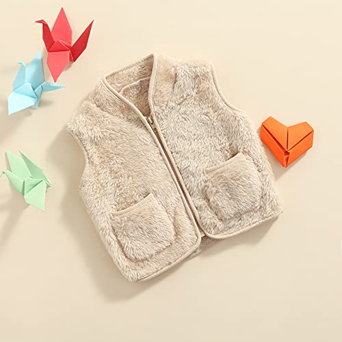 Cutoluca Infant Baby Boy Girl Clothes Sleeveless Fall Winter Plush Vest Pocket Kids Solid Zipper Outerwear Waistcoats Tops (White , 3-4T ) #TOP3