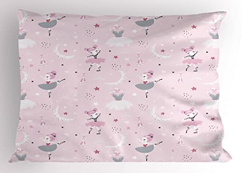 Ambesonne Cartoon Pillow Sham Set of 2, Girl Dancing Dreamy Style Ballet Shoes Tutu Dress Pointe Stars Moon, Quality Microfiber Bedding Item for All Seasons, 26