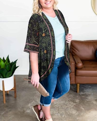 Image of Women Kimono Cardigans Casual Summer Tops Cover up Open Front Floral Print Resort Wear 2026