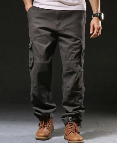 Men's Cotton Cargo Pants High Waist Loose Casual Straight Wide Leg Plus Size Streetwear Trousers with Pockets2