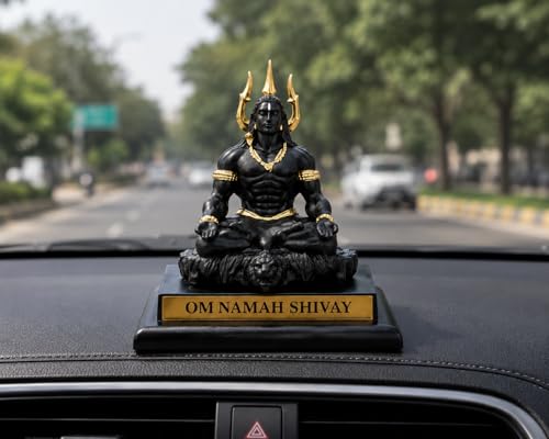 Image of Mahadev Lord Shiva Meditating Statue, Black and Gold Finish, Om Namah Shivay Figurine for Home Decor and Worship