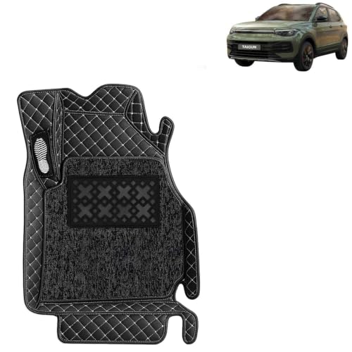 Image of KINGSWAY Accessories Premium 7D Car Floor Mats Only Compatible with Volkswagen Taigun Year 2026 Onwards All Model, Set of 3 Pcs, 100% Waterproof & Washable 7D Car Foot Mats, Classic Black