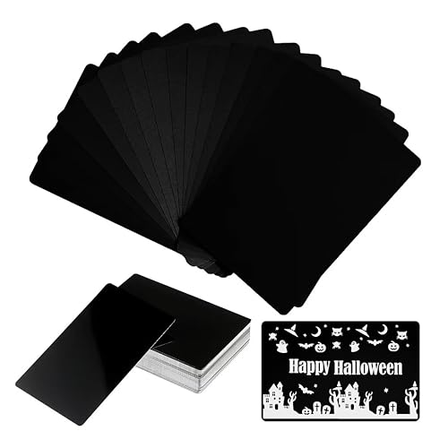 FONLAND 50pcs/Set 0.4mm Thickness Aluminum Metal Business Cards DIY Engraving Card Home Office Supplies Aluminum Blank Laser Blanks for Engraving(Black)