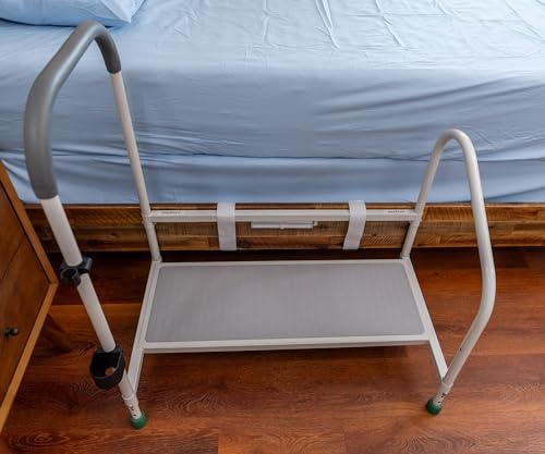 Image of step2bed Deluxe Bed Rails for Elderly Adults - Adjustable Height Bed Safety Rail for Seniors with Cane Holder, LED Light, Mesh Bag, Handicap Grab Bars and More - Premium Bed Side Step Assist Device