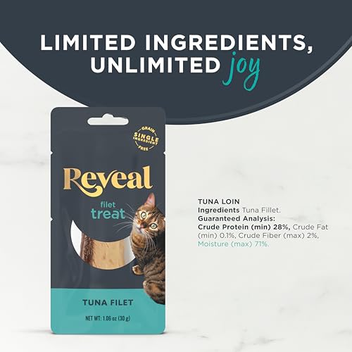 Image of Reveal Natural Cat Treats, 6 Count Single Ingredient Treat for Cats, Grain Free, Whole Tuna Loin, 1.06 oz Bags | 100% Natural, High Quality Protein, Single Ingredient, Grain Free, High Protein, No Fillers, No Artificial Additives