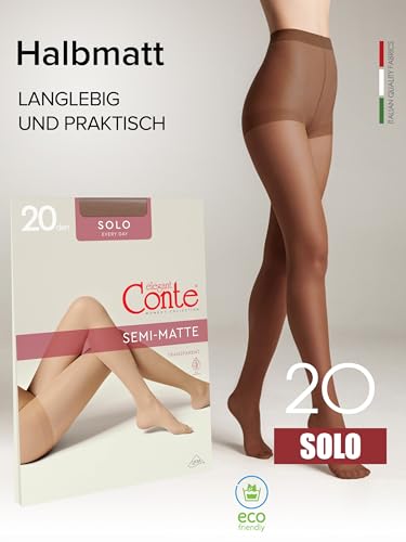 Conte elegant 2er-Pack langlebige Damenstrumpfhose Halbmatt - SOLO 20 DEN - Damen Feinstrumpfhose Strumpfhose mit markiertem Höschenteil - Einfarbig Farbe Mocca Größe 3