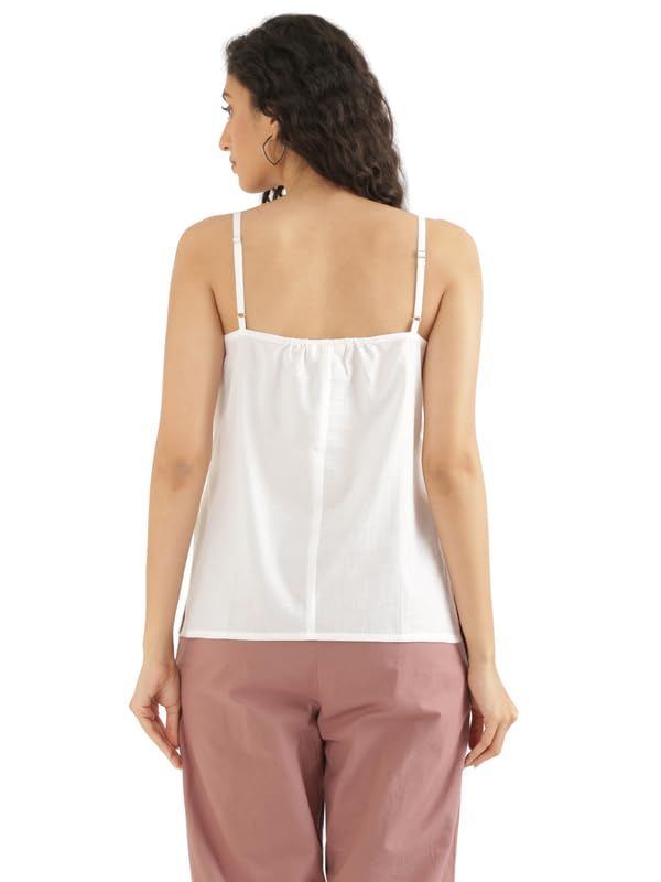 Image of SAADAA Women's 100% Cotton Camisole Top | Soft & Breathable Cambric Fabric | Adjustable Straps, Square Neckline | Comfortable All-Day Wear