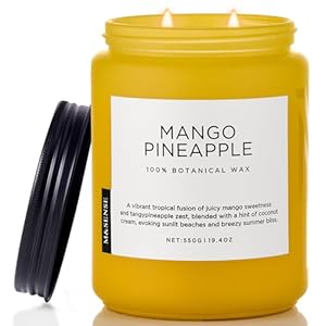 M&SENSE Mango Pineapple Tropical Scented Candle, 19.4oz Non Toxic Natural Soy Wax 110 Hours Long Lasting Burn Fruit Scent Summer Gifts for Housewarming, 2 Wick Aromatherapy Candle for Family Friends