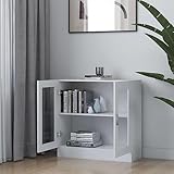 Hommdiy Vitrinenschrank Wohnzimmer,Glas Vitrine Hochglanz mit Glastüren Weiß 82,5x30,5x80 cm...