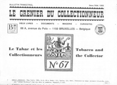 Le Grenier du Collectionneur (88A, Avenue du Polo - 1150 Bruxelles Belgio)- Bulletin 63. Le tabac et les collectionneur.