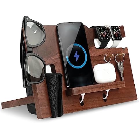 iCozzier Bamboo Multiple Device Dock Station Phone Key Holder Wooden Tablet Wallet Watch Stand Desk Organizer Gift for Friend Birthday Anniversary Cover