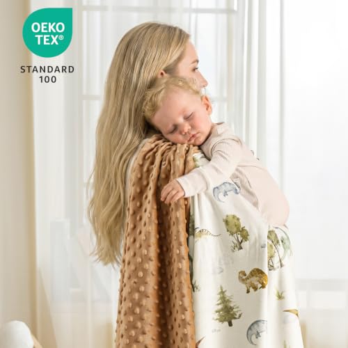 Image of PHF Minky Baby Blanket for Boys Girls, 40x50 Inches Soft Double Layer Baby Blankets with Cute Dinosaurs, Receiving Blanket Bed Throws for Newborn, Infant, Babies, Dinosaur