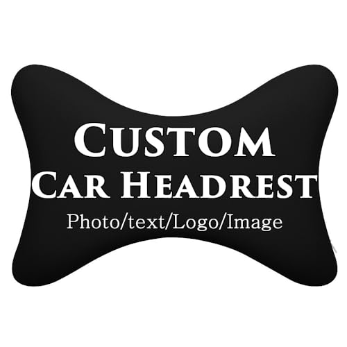XEEVYAP Personalized Car Headrest with Your Picture Text Image Logo Custom Seat Neck Rest Support Pillow for Man Woman 2 Pcs Customize Car Neck Pillow for Home Office Seat Travel Car, Black