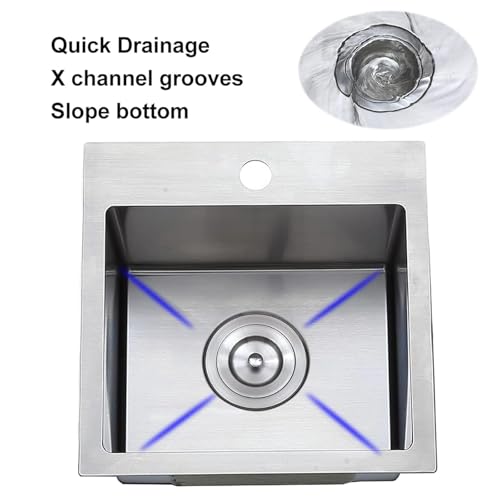 Image of SHACO 15x15 Inch Drop In Bar Sink, Topmount 16 Guage Handmade Stainless Steel Square Small Sink for Wet Bar Prep Small Kitchen RV Outdoor