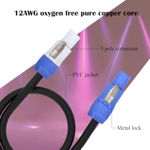 Image of Stage Light PowerCon Cable 3.3FT /1M Power Extension Cable AC 12AWG 3 Pin for Stage Light, Audio Video Equipment