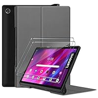 HYMY Hülle für Lenovo Yoga Tab 11 + 2 Pcs Schutzfolie Panzerglas für Lenovo Yoga Tab 11" hülle - Flip Case Cover Schutzhülle Schutzfolie Lenovo Yoga Tab 11 panzerglas-Gray