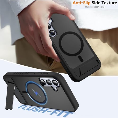 Image of KARWAN️Ultra Hybrid Matte Back Cover Case Compatible with Stand Magnetic for Samsung Galaxy S24 | Mag-Safe Wireless Charging | Camera Bump Protection -(Black)