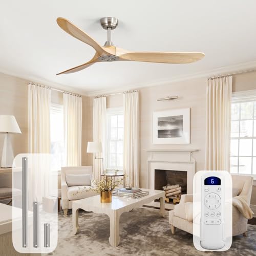 Image of Sofucor 60 Inch Wood Ceiling Fan No Light with Remote, Modern, 3 Blades