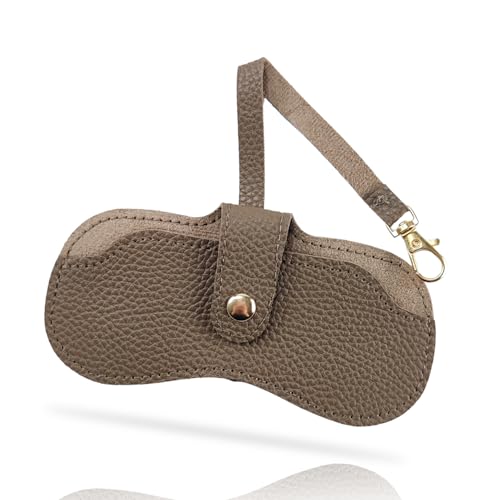 TORMEN Portable Soft Leather Sunglasses Case Glasses Holder Portable with Keychain Hook Lightweight Slim Metal Snap Closure Versatile Eyeglass Pouch for Types(Fashion Gray)