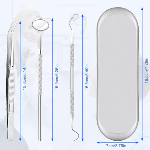 Image of 3-Piece Stainless Steel Teeth Cleaning Tool Kit with Mirror - Plaque & Tartar Remover Set for Oral Care, Tooth Scraper Picks for Home Use