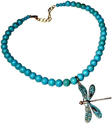 Elaine Coyne Wearable Art Verdigris Patina Dragonfly Necklace, Turquoise image 5