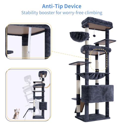 Image of Heybly Tall Cat Tree for Large Cat, 80-inch Multi-Level Cat Tower HCT038G