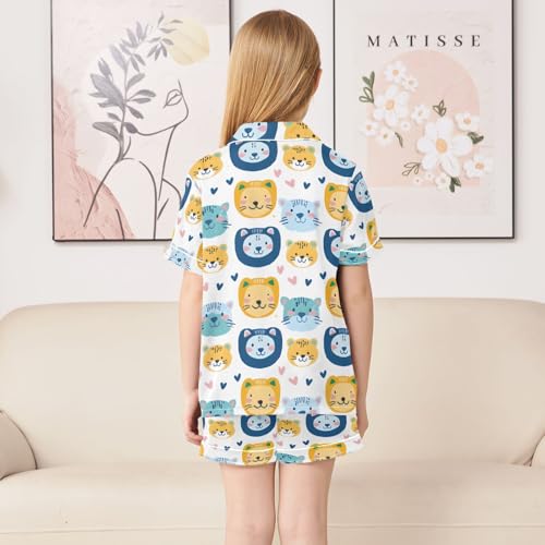 ALAZA Cute Lion Love Heart Pajamas Satin Pajama Set Short Sleeve Button Down Sleepwear4