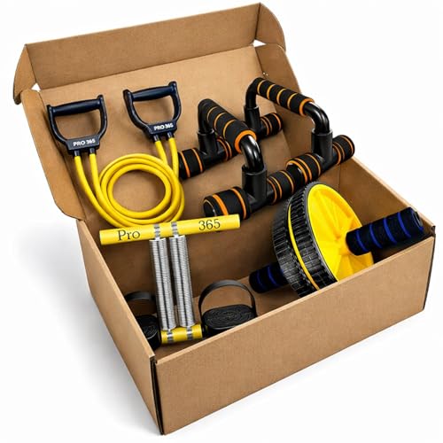 Image of PRO365 Ultimate Home Workout Combo - 4-Piece Fitness Kit with Ab Roller, Push-Up Bars, Tummy Trimmer & Toning Tube