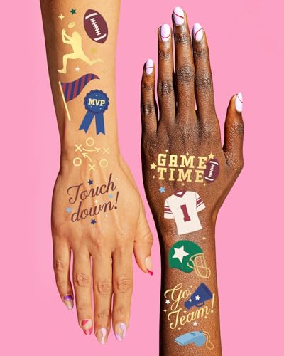 xo, Fetti Football Temporary Tattoos - 64 Gold Foil Styles | Varsity Birthday Decorations, Tailgate Supplies, School Sports Party Favor, Kids Party Favor, College Gameday