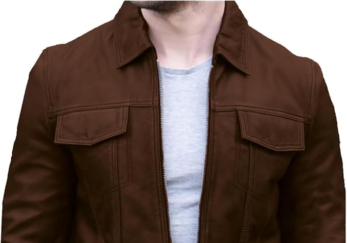 Men’s Vintage Trucker Lambskin Leather Jacket – Classic Retro Shirt Collar Style for Men2