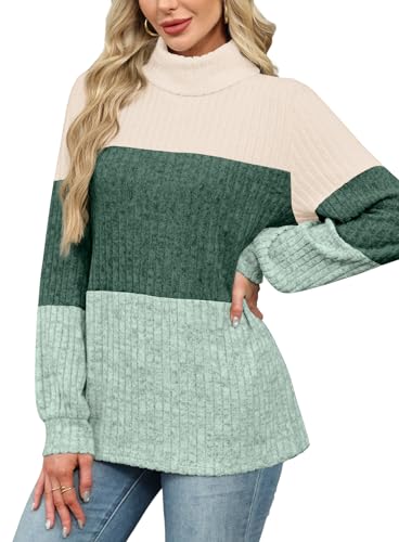 OFEEFAN Turtlenecks Tops for Women Oversized Sweaters Fall Outfits 2025 Plus Size Clothes Long Sleeve Shirts Triple Color4