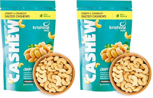 Image of Krishival Nuts Salted Cashews | Freshly Roasted | Rich in Taste & Crunch | Zero Preservatives | (100g Pack of 2) | Nutritious & Delicious Nuts for Office, Travel & Home