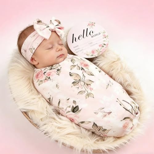 Image of Galabloomer Newborn Receiving Blanket Headband Set Baby Flower Swaddle