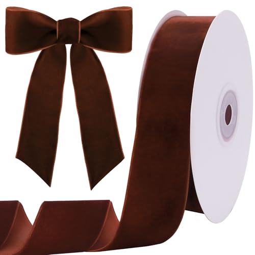 Image of Tsorode 10 Yards Brown Velvet Ribbon for Christmas Tree,1 1 /2 Inch