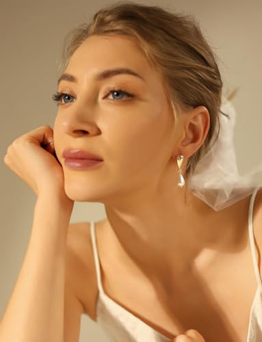 Pearl Earrings for Women-14K Gold Plated Dainty Drop Simple Wedding Dangle Dangling Cute Stud Earrings for Brides Long Wedding Earring Formal Jewelry4