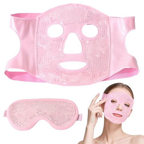 2 Pièces Chaud Et Froid Pour Le Visage Avec Masque Froid Masque Pour Les Yeux Réutilisable Et Rafraîchissant Réduit Les Gonflements La Pression Et Les Maux De Tête Du Visage (Rose)