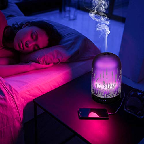 PUSEAYZ Essential Oil Diffuser 120ml Glass Fragrance Ultrasonic Cool Mist Humidifier and Waterless Auto Shut-Off 4 Timed Settings for Home Office Yoga Spa Baby