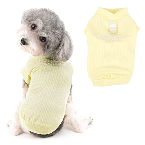 RANPHY 犬服 春夏 小型犬 Tシャツ タンクトップ おしゃれ 刺繍文字 クール ベスト犬用シャツ 可愛い ペット洋服 Dリング付き ハーネス 涼しい 夏服 子犬服 チワワ服 猫服 記念撮影 お出かけお散歩, イエロー, M
