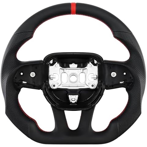 LOSCHEN Full Leather Steering Wheel for Dodge Upgrade D-shaped Flat-bottom Perforated Leather Steering Wheel for Dodge/Jeep Grand Cherokee/SXT/GT/RT/SRT/HELLCAT Cover