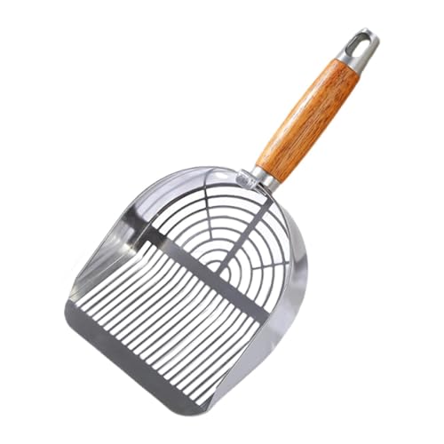 Whtkoph Stainless Steel Litter Scoop Cats Waste Cleaning Tool Wooden Handle Pet Supplies for Pets, Strip Type