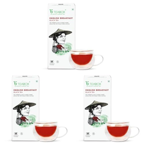 Image of Teabox English Breakfast Tea, 25 Individually Wrapped English Breakfast Black Tea Bags, Sourced Fresh from Assam, Caffeine Black Tea, Rich and Robust in Taste, Sweet Aroma of Malt and Honey