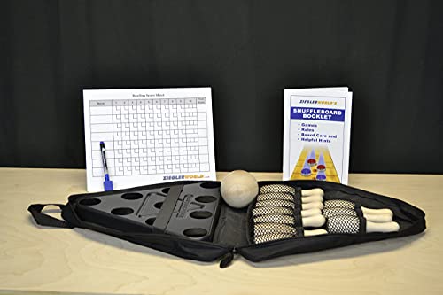 Zieglerworld Table Shuffleboard Bowling Brown Pins - Pinsetter - Rules Booklet - Score Chart - Carrier Bag & Wood Ball #TOP3