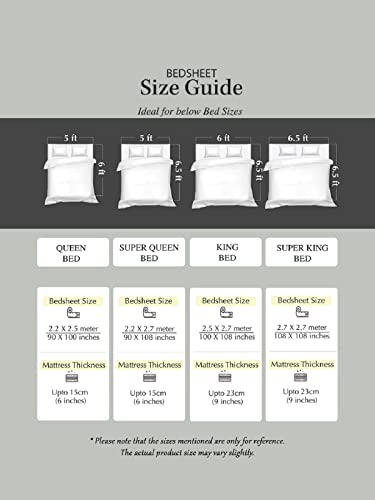 Image of ROMEE Elegant Floral Printed Glace Cotton Double Bedsheet, 144 TC Soft Feel, Queen Size (90 x 100 Inches), with 2 Pillow Covers, Beige & Blue