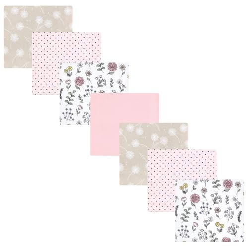Image of Little Treasure Hudson Baby Cotton Poly Flannel Receiving Blankets Multipack, Pink Dandelion Wish, 30x30 inches