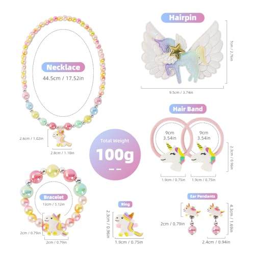 Image of SANNIDHI Unicorn Jewellery Set for Kids Pearl Bead 8 Pcs | Pretend Dress Up, Party Styling, Bracelet Necklace Earrings Ring, Coordinated Accessories, Creative Role Play