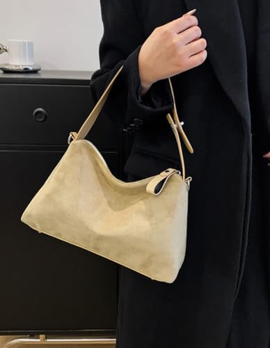 Image of Suede Shoulder Bags For Women Crossbody Bag Suede Tote Bag Satchels Slouchy Work Purses Crescent Handbag Fall Top Handle