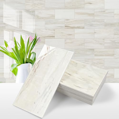 Vamos Tile 100-Piece Glossy Wooden Marble Grain Peel and Stick...